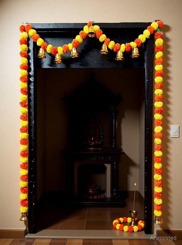 OUTRANK Artificial Genda Phool Diwali Decoration Item Door Hanging Toran Ladi-Chhathpuja Multicolor Marigold Artificial Flower(55 cm, Pack of 3, Garlands)