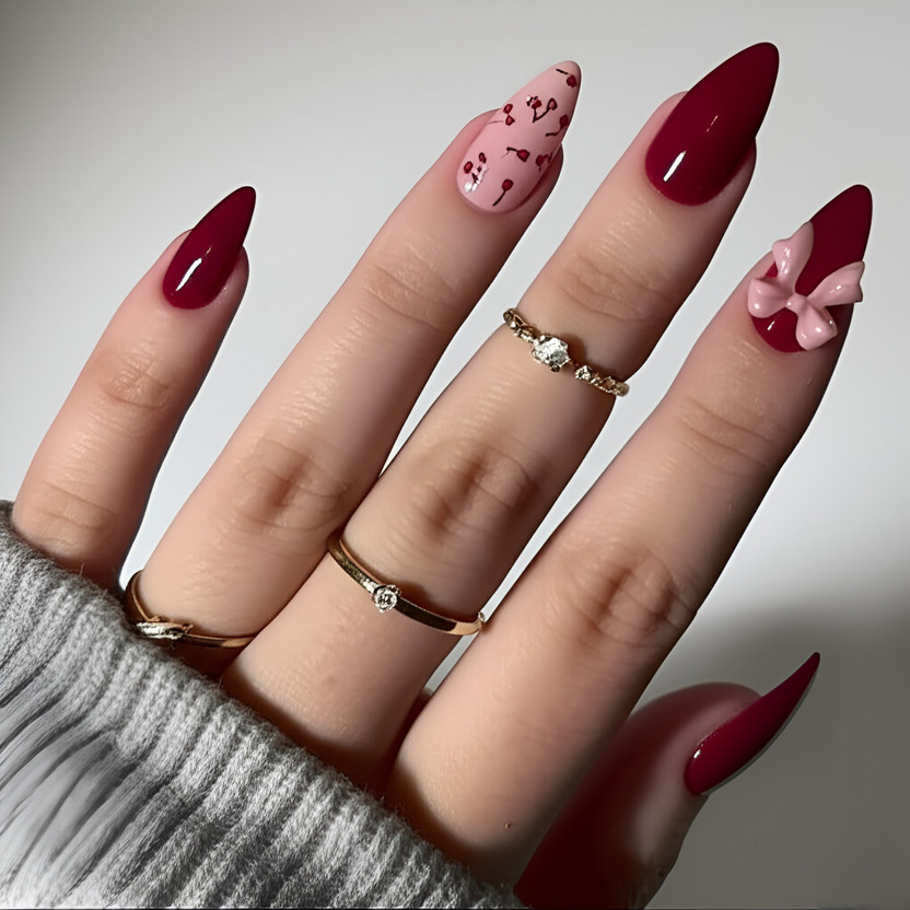 Vembley Set Of 24 Artificial Reusable Press on Nails In Maroon / Pink Colour & Floral Maroon(Pack of 24)
