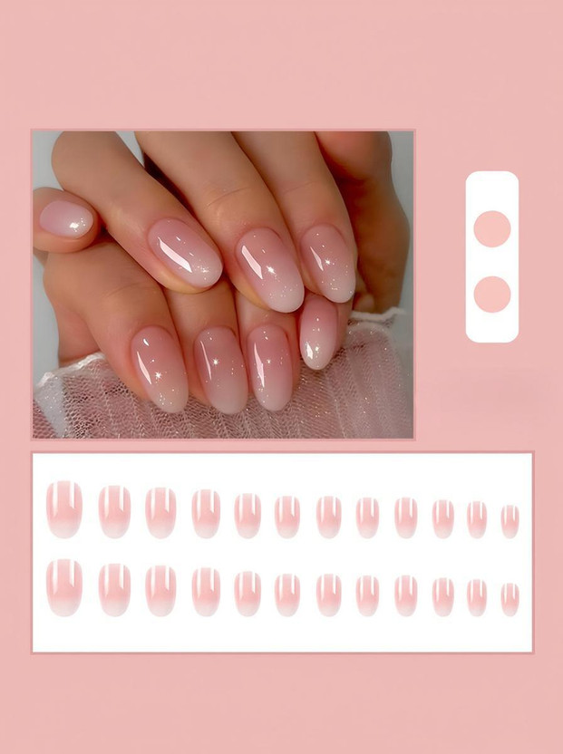 Vembley Short Length Oval Shaped Gradient Pink Artificial Reusable Press On Nails Pink(Pack of 24)