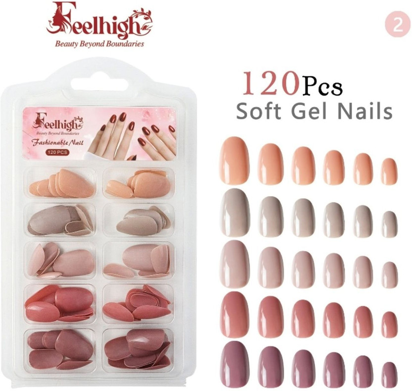 feelhigh Professional 120pcs Press on Nails Oval Shape 5 shades available Nails 02(Pack of 120)