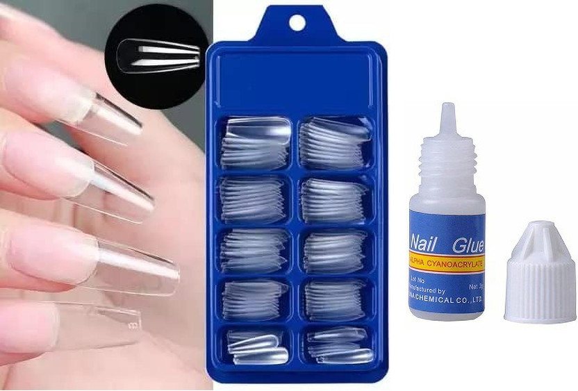 NIDEE French Long Acrylic Artificial Nails transparent(Pack of 100)