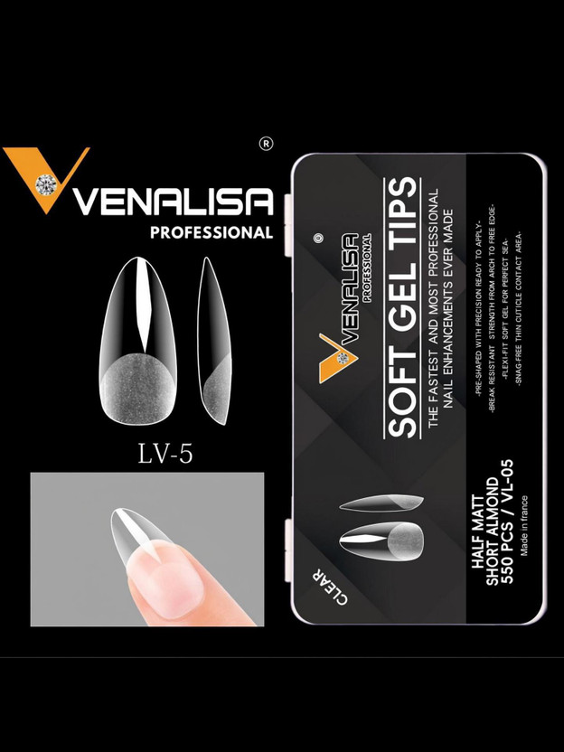 Adoere Venalisa soft gel tips 550pcs Half Matte Tips Short Almond Clear, Matte(Pack of 550)