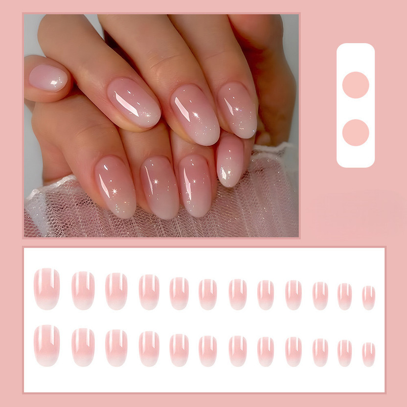 TheVineGirl Oval Shaped Gradient Pink Artificial Reusable Nails Press On Nails with Glue Pink(Pack of 24)