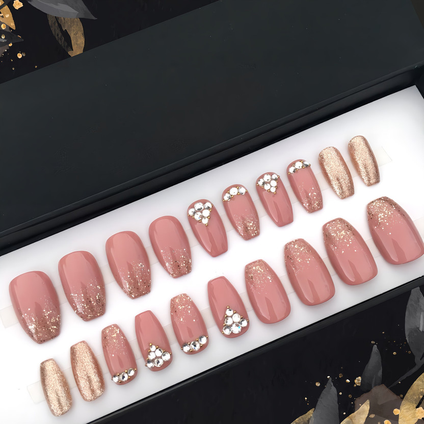 VGroot fake artificial designer nails extension press on nails bridal for wedding pink(Pack of 12)