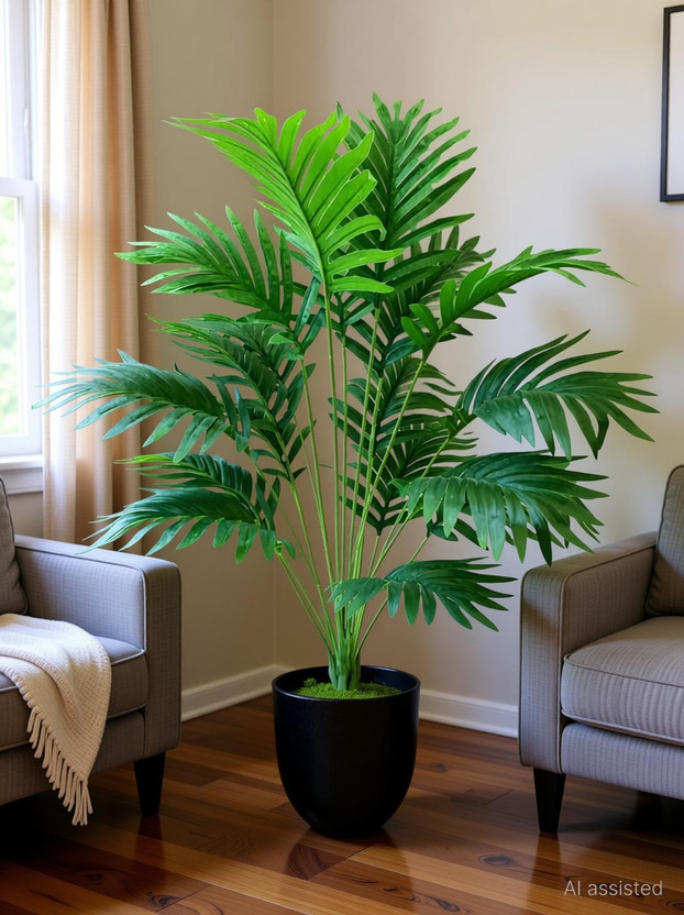 De Gardenia De Gardenia Artificial Areca Palm Plant with Faux Turtle Leaves Artificial Plant  with Pot(70 cm, Green)