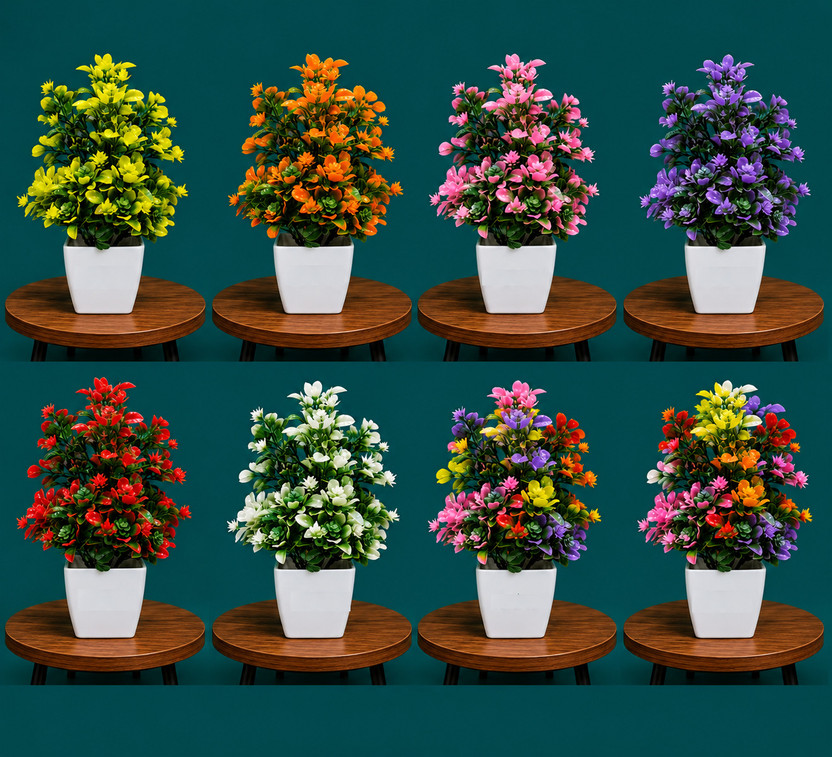 Naturaly Decorative Artificial Plant for Office Desk and Living Room Bonsai Artificial Plant  with Pot(15 cm, Multicolor)