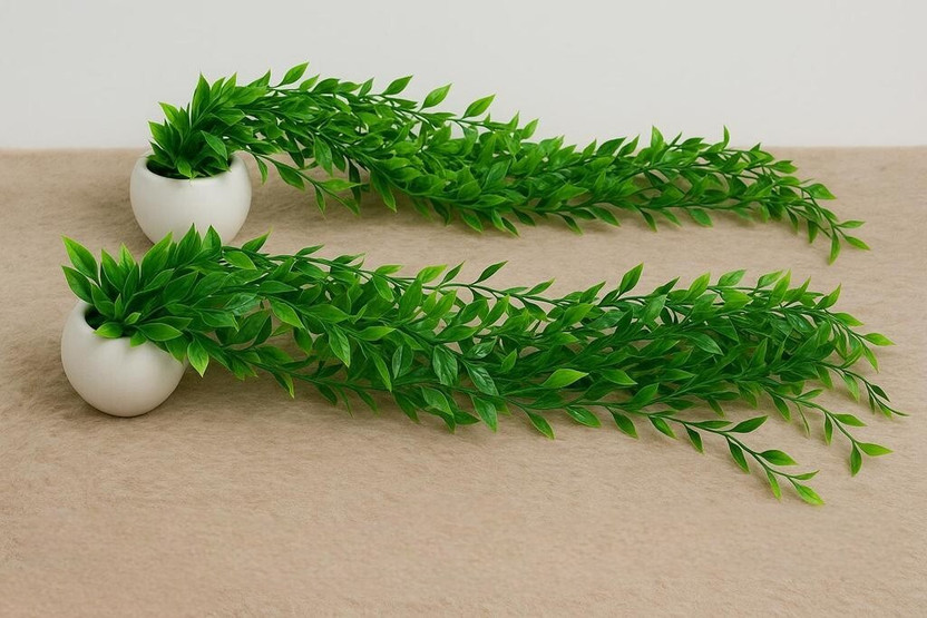 JJ HOMES Set of 2 artificial hanging plant Wild Artificial Plant  with Pot(20 cm, White, Green)