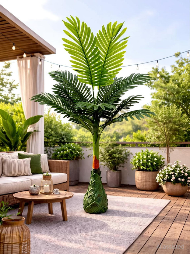 FB Group Flowers Basket Premium Artificial Areca Palm Tree for Home Décor, Light Weight Artificial Plant  with Pot(100 cm, Green)