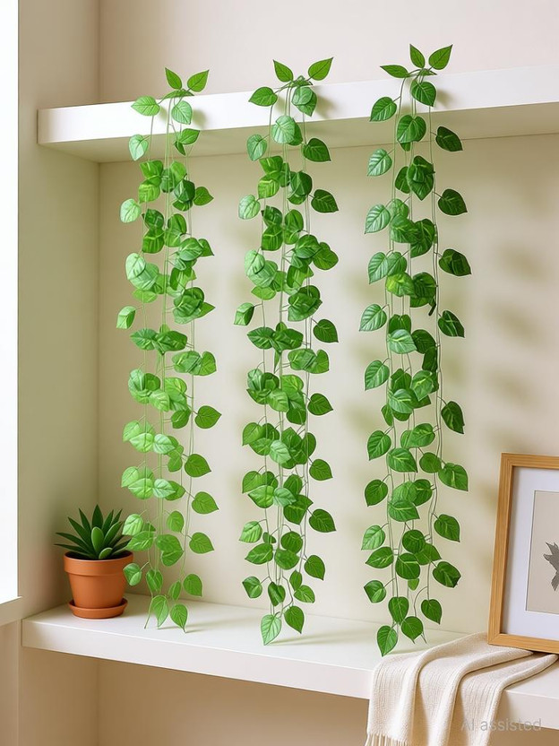 TRUEGROW 8ft Set of 3 Artificial Money Plant Vine,For|Home|Wall|Office|Garden|Decoration Artificial Plant(60 cm, Green)