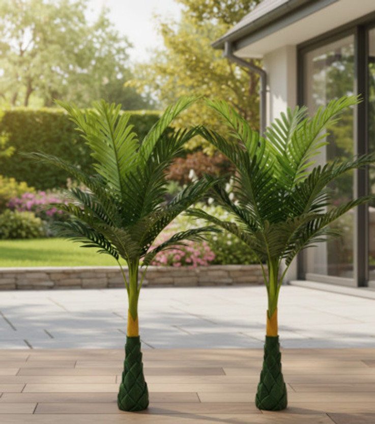 Ramankit Palms Set of 2 Realistic 4 Feet Faux Areca Palm Plants in Pots for Indoor Artificial Plant  with Pot(90 cm, Green)