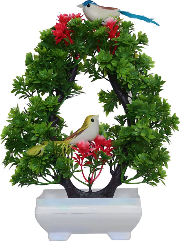 POKA POKA Artificial Plant With Bird For Home Decor Room Decoration Showcase House Kitchen Bonsai Wild Artificial Plant  with Pot(23.5 cm, Green, Red) - Flipkart Deal
