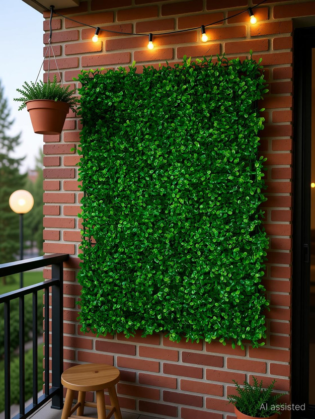 FLORIVA Artificial Green Grass Wall Mat for Decoration Vertical Garden Panel Artificial Plant(60 cm, Green)