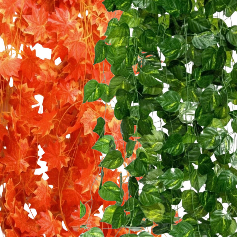 DecorHacks Money Plant Strings for Indoor & Outdoor Decoration(Pack of 2) Artificial Plant(60 cm, Green, Orange)