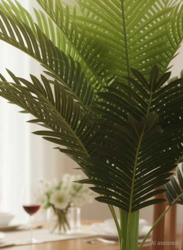 RAMANKIT 4ft Artificial Palm Tree - UV-Resistant Plastic & Fiber Artificial Plant Artificial Plant  with Pot(35 cm, Green)