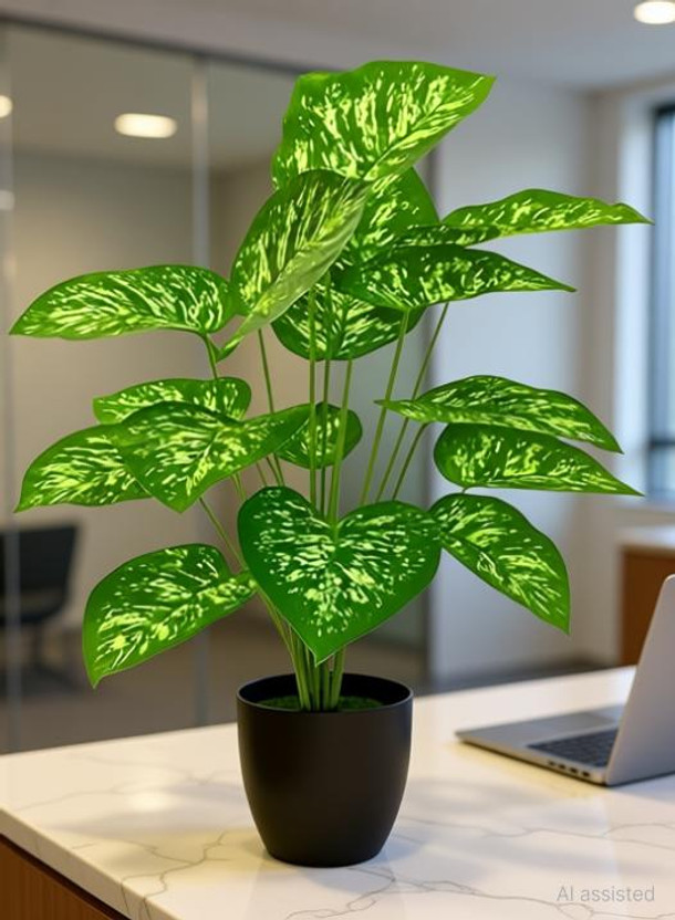 De Gardenia Artificial Dieffenbachia, Alocasia Elephant Ear Home, Office & Outdoor Decor Artificial Plant  with Pot(100 cm, Green)