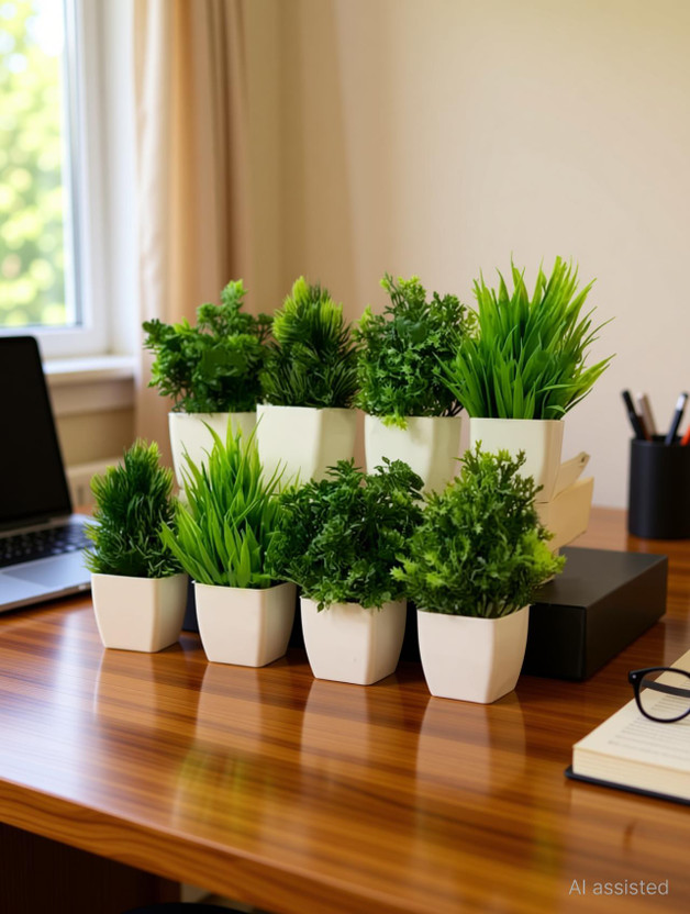 Akp Akp Pack of 8 Decorative Bonsai Wild Artificial Plant  with Pot(15 cm, Green, White) - Flipkart Deal