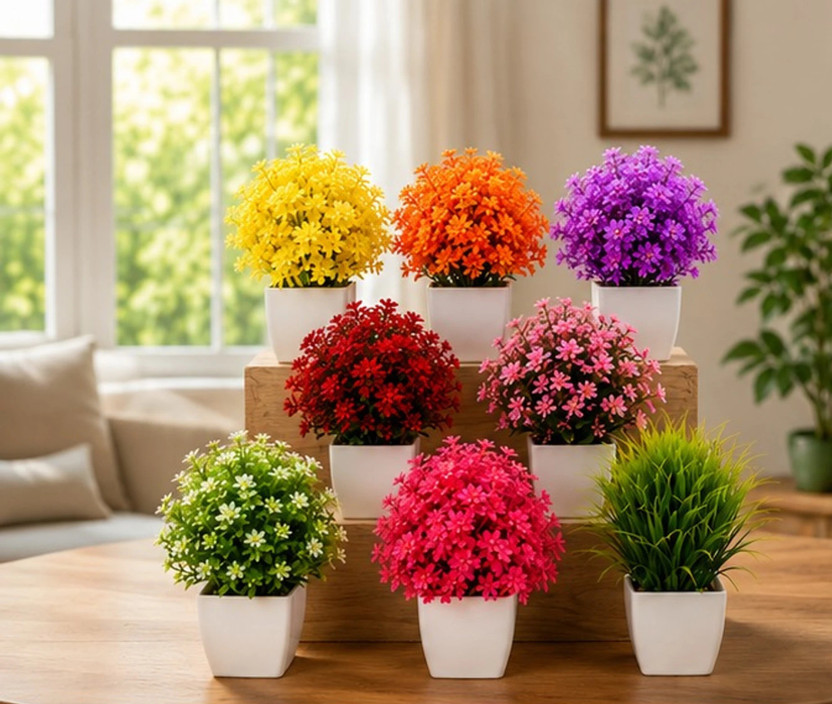 Naturaly Artificial Green Plant with Decorative Pot for Home & Office Decor Bonsai Artificial Plant  with Pot(15 cm, Multicolor)