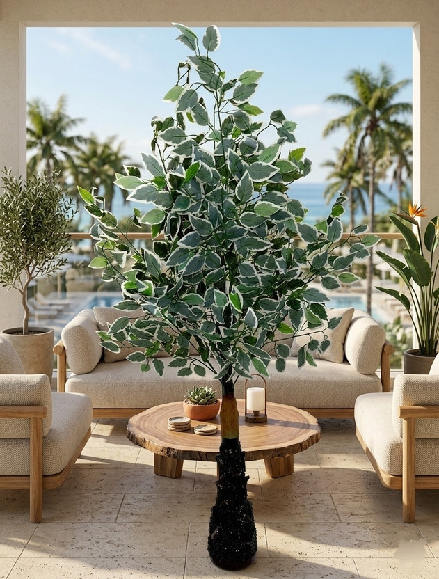 FB FB Group Premium Artificial Ficus Plant for Home Decor with Black Pot with Lightweight Artificial Plant(100 cm, White, Green) - Flipkart Deal