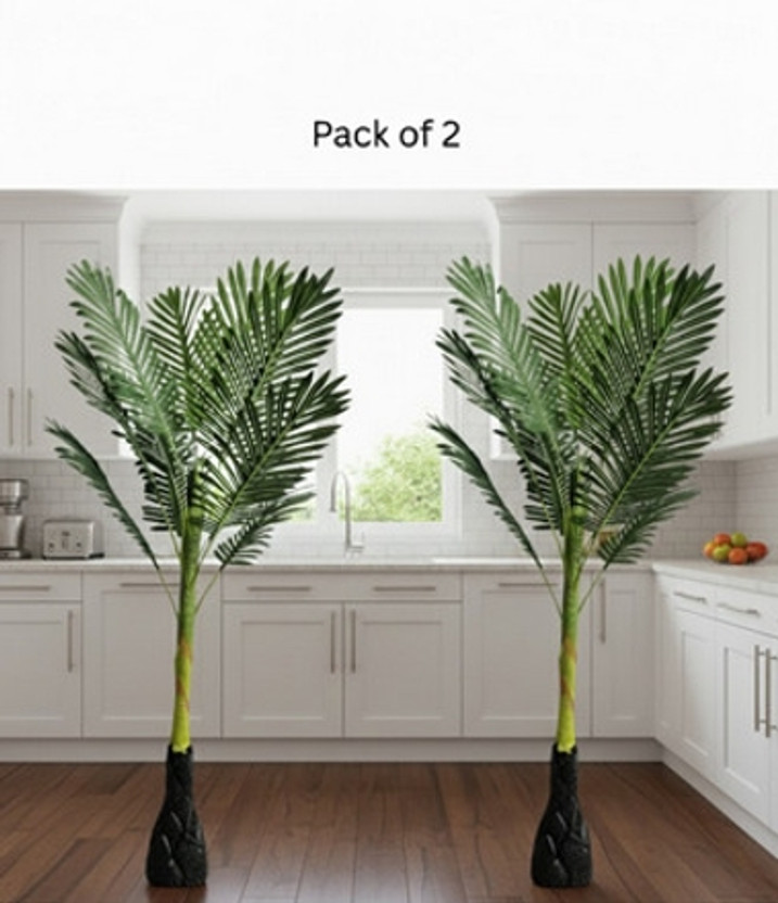 Rishiva Pack of 2 Artificial Areca Palm Tree Plant with pot (4 Feet) Artificial Plant  with Pot(90 cm, Green)