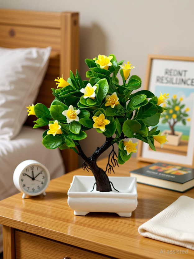 RESILIENCE Flower for Home Décor Bonsai Wild Artificial Plant  with Pot(26 cm, Multicolor)