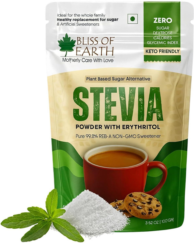 Bliss of Earth Stevia Powder With Zero Calorie for Tea Coffee, Baking, Keto & Diabetes Friendly Sweetener(100 g)