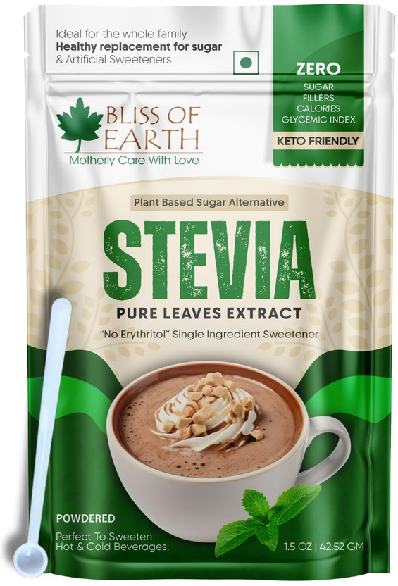 Bliss of Earth Pure Stevia Powder Without Erythritol, Natural Zero Calorie, Diabetic Safe Sweetener(42.52 g)