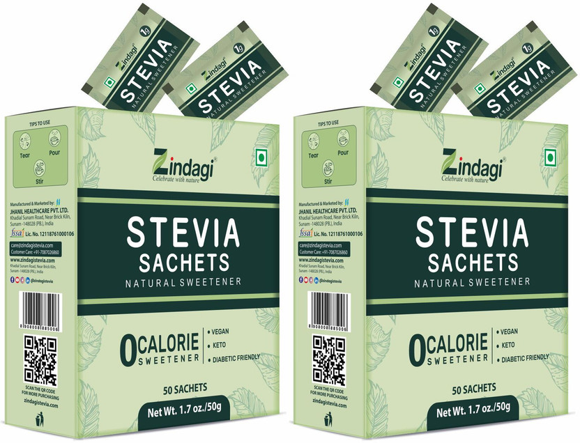 Zindagi Zindagi Stevia Powder | Natural Sugarfree Substitue| 50 Sachets Sweetener(100 g, Pack of 2) - Flipkart Deal