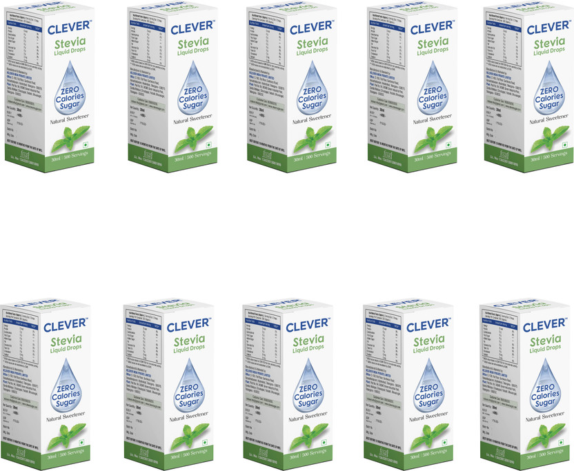 clever Stevia Liquid Drops Natural Zero Calories Zero Carbs Sugar Substitute Sweetener(30 ml, Pack of 10)