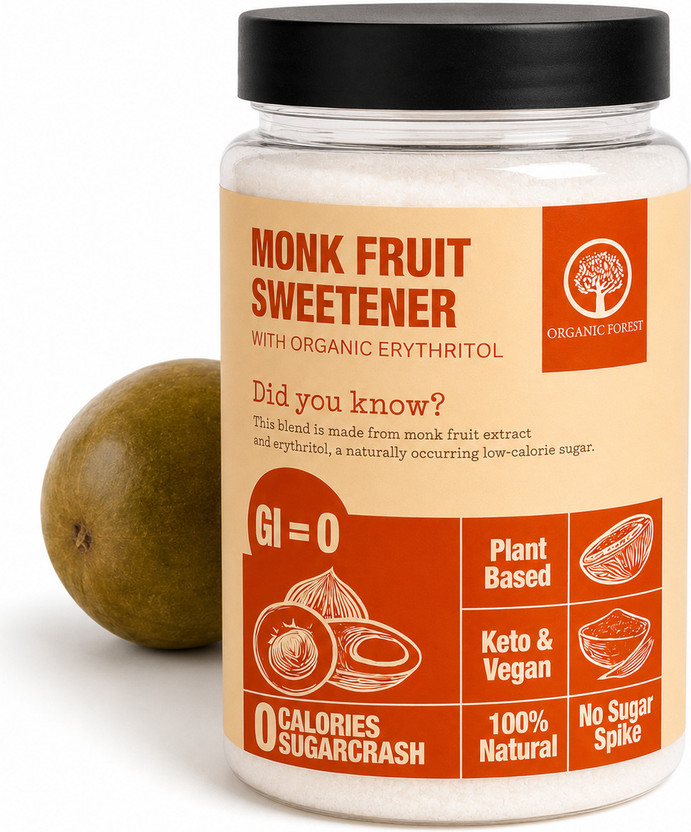 organic organic forest Monk Fruit Sweetener | Zero Calorie, Keto & Diabetic-Friendly, Sugar Free Sweetener(450 g) - Flipkart Deal