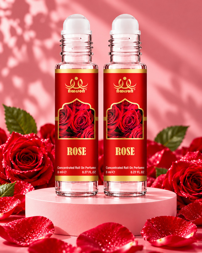 Noorson Rose Attar Perfume for Unisex - Pure, Natural Long Lasting 8 ML Each PACK OF 2 Herbal Attar(Rose)
