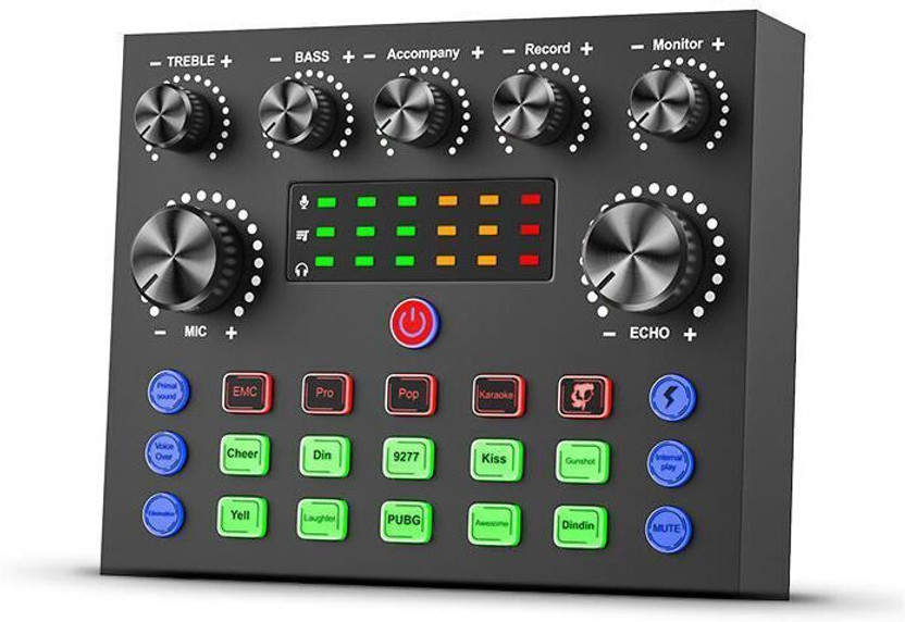 IMAGINEA V8 Sound Card for Live Streaming, Audio Amplifier Voice Changer with Bluetooth Sound Effects Mixer Board Music Recording YouTube Podcast, 1200mAh Digital Volume Mixer with Audio Interface Audio Interface