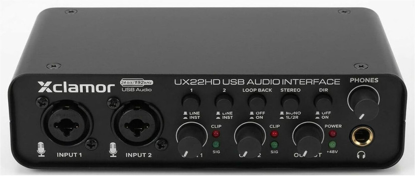 Xclamor USB Audio Interface 2x2 24bit 192kHz XLR Hi-Z Phantom Power PC Mac Audio Interface