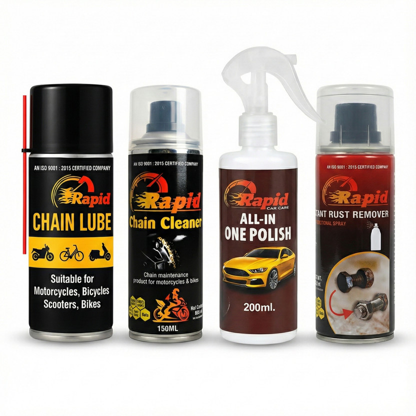 Rapid Chain Cleaner 150ml, Chain Lube 150ml, All-in-One Polish 200ml, Rust Remover 150ml Combo