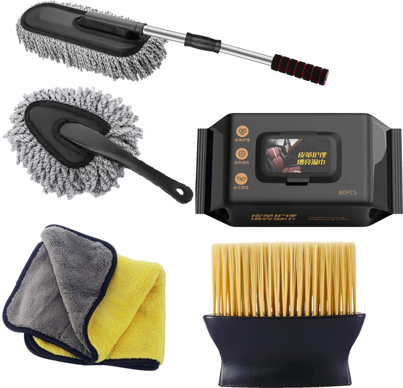 ORIDOR Vehicle Interior Exterior Cleaning Kit with Microfiber Tools and Wipes Wet and Dry Duster Set(Pack of 5)