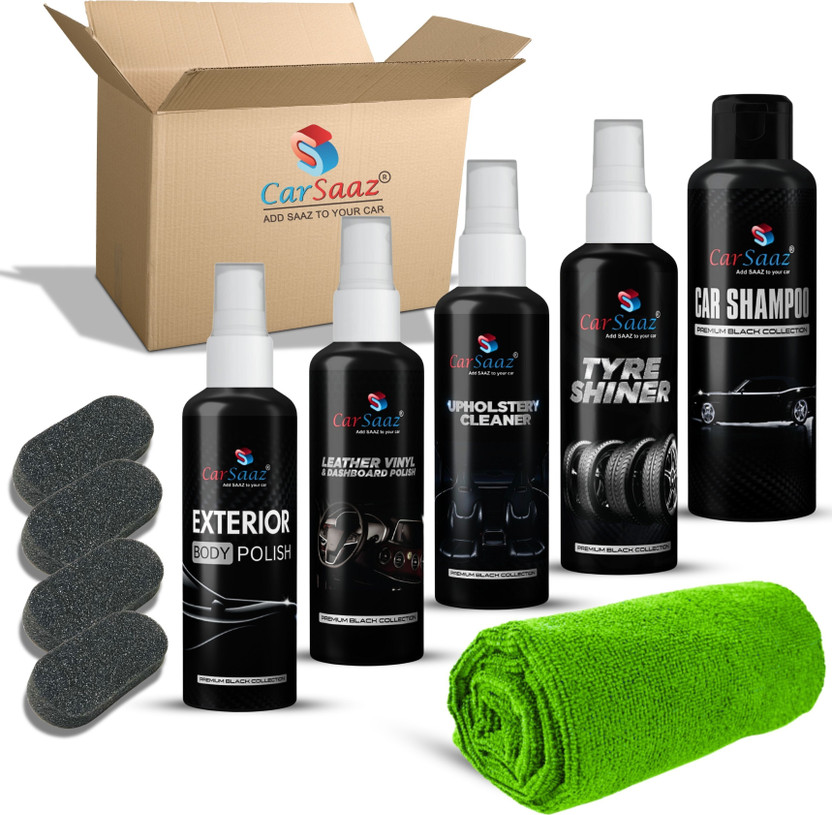 Carsaaz Car & Bike Care Kit, Polish & Shampoo, Microfiber cloth 320 GSM, 4 Applicator Pads Combo