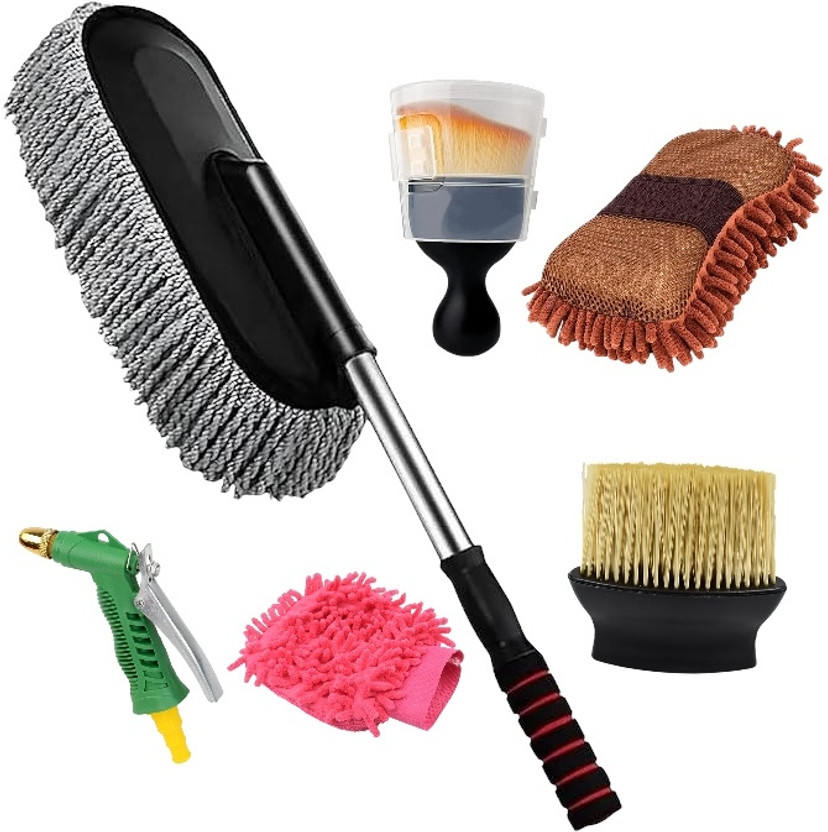 Shopfer 2 type of soft brush, Microfiber dusters, Spray gun, Microfiber glove Combo