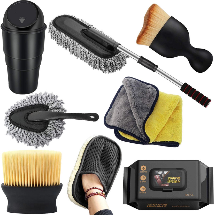 ORIDOR Duster, Mini Duster, Brush, Microfiber Towel, Cleaning Gloves, Wipe, Car Dustbin Combo