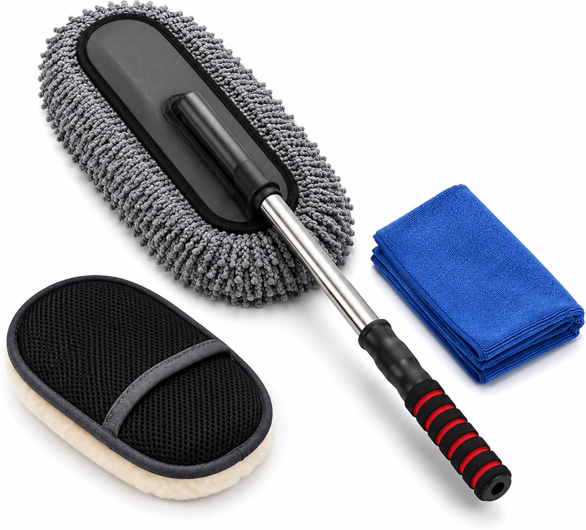 Vibhusa Ventures 1 x Microfiber Car Duster, 1 x Microfiber Car Wash Glove, 1 x Microfiber Cloth Combo