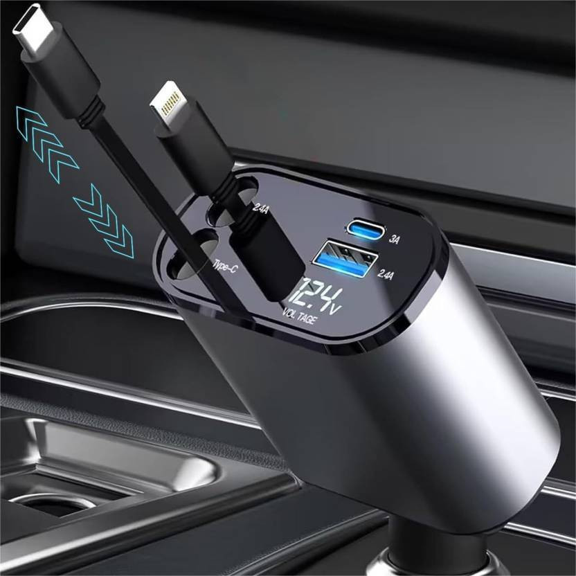 rich rich mart 4 in 1 Super Fast Retractable Car Charger With Type C & USB Charging Ports Combo - Flipkart Deal
