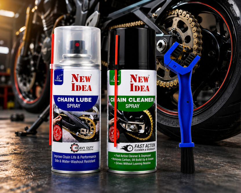 NEWIDEA Complete Motorcycle Chain Care Kit with Cleaner, Lubricant, and Cleaning Brush. Combo