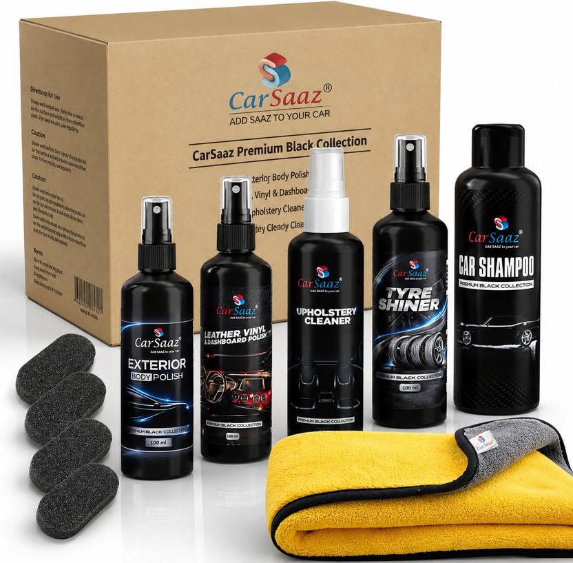 Carsaaz Car & Bike Care Kit, Polish & Shampoo, Microfiber cloth 320 GSM, 4 Applicator Pads Combo