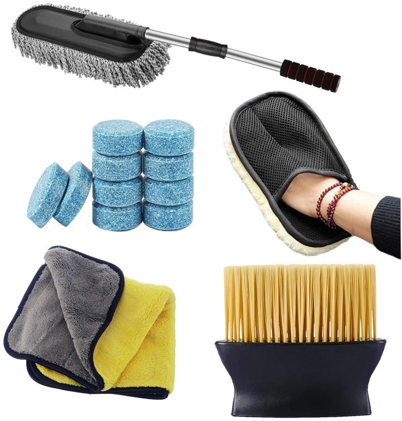 ORIDOR 5 Pcs Combo Of Big Brush,Extended Big Duster, Cleaning Tablet, Gloves, Towel Combo