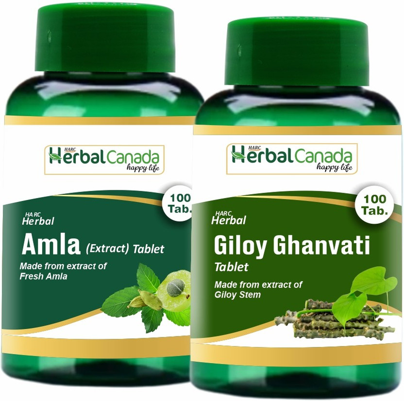 Herbal Canada Amla (100 Tablets) + Giloy Ghan Vati (100 Tablets) | Healthy Combo Pack(Pack of 2, 200 Tablets)