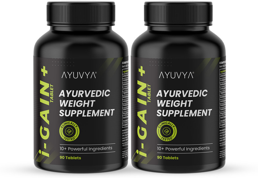 Ayuvya i-GAIN+ Clinically Proven Ayurvedic Weight Gainer Combo Supports Energy Levels(Pack of 2, 180 Tablets)
