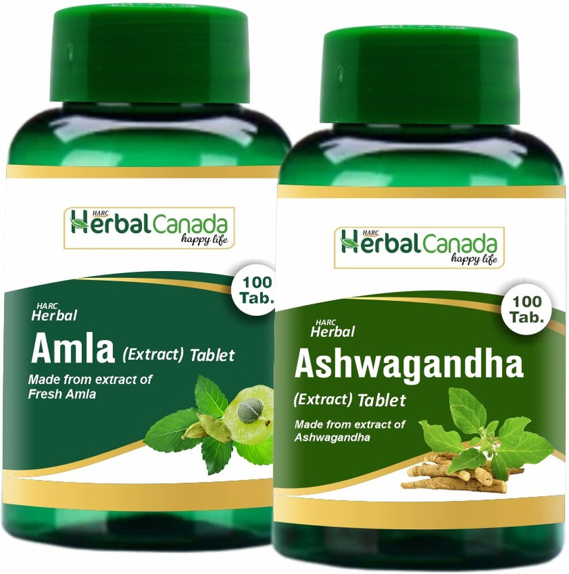 Herbal Canada Amla (100 Tablets) + Ashwagandha (100 Tablets) | Healthy Combo Pack(Pack of 2, 200 Tablets)