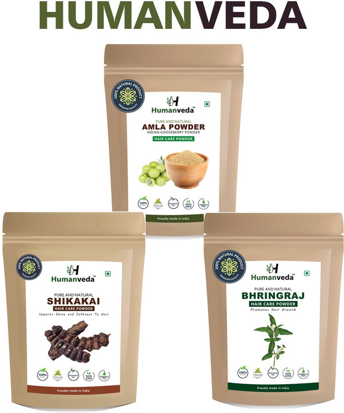 Humanveda Pure & Herbal Amla, Shikakai & Bhringraj Powder For Hair & face Pack 100g Pack 3(Pack of 3, 300 g)