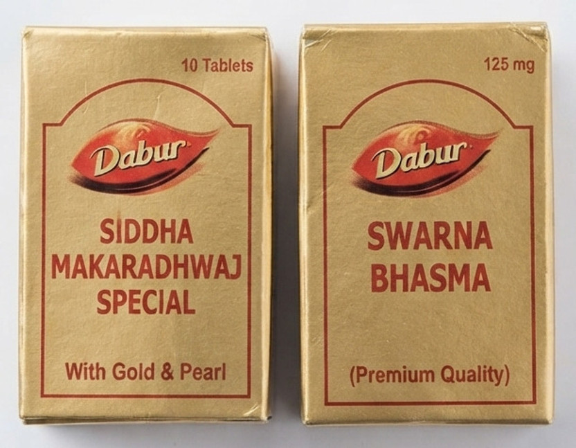 Dabur Siddha Makardhwaj Special 10 Tablets & Swarna Bhasma 125mg Combo |(Pack of 2, 10 mg, 125 Tablets)