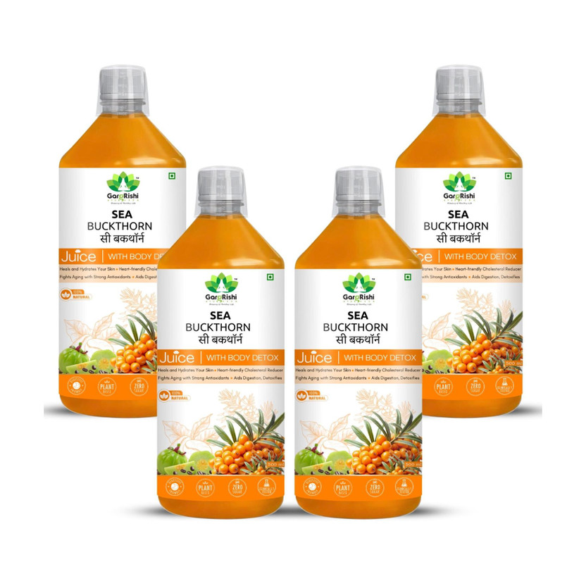 GargRishi Sea Buckthorn Juice Ayurvedic Herbal Detox Tonic with Vitamin C & Omega 3,6,7,9(Pack of 4, 2000 ml)