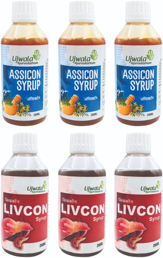 UJWALA AYURVEDASHRAM Livcon Syrup and Assicon Syrup Kit for One Month(Pack of 6, 600 ml, 600 ml)