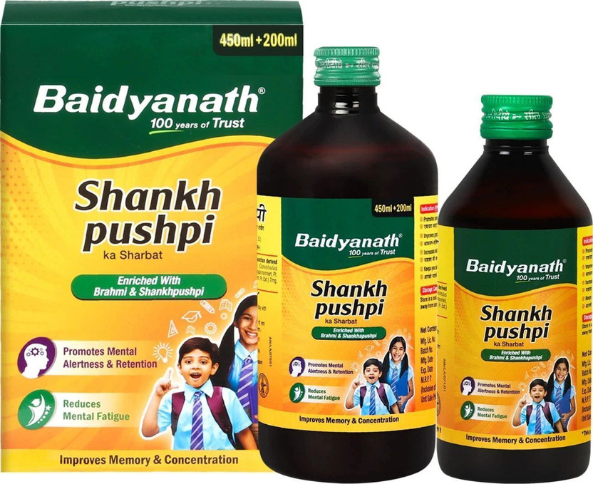 Baidyanath Shankhpushpi Sharbat Helps in Mental weakness, forgetfulness, 450 ml(650 ml)